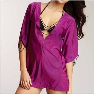 Beach bunny swimwear purple beaded cover up - S